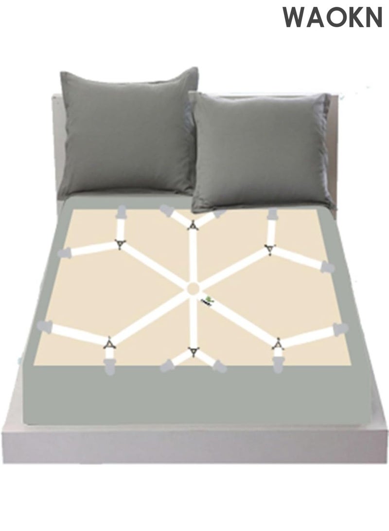 WAOKN Adjustable Elastic Fitted Sheet Straps , Crisscross Bed Sheet Fasteners Suspenders , Bed cover anti slip hexagonal fixing clip , Fit Round and Square Mattresses ,Equipped with anti marking rubber pad ( White) . - Image 4